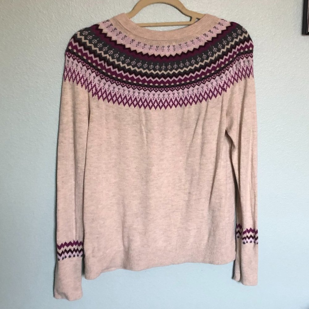 A New Day Pullover Sweater Cream with Purple Neckline